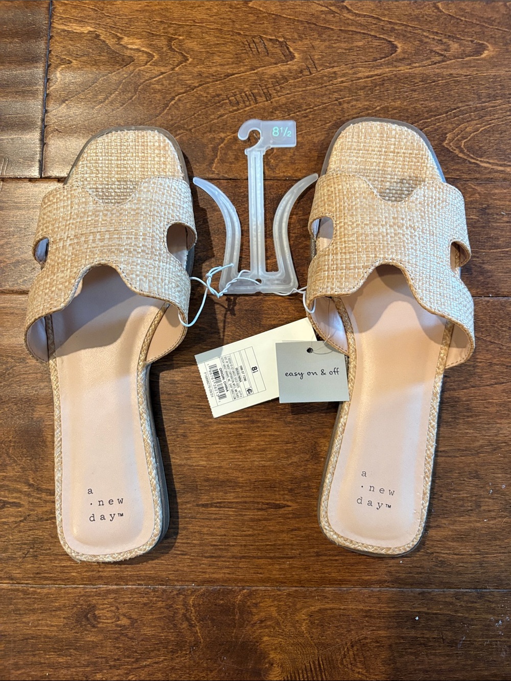 NWT Women's Nina Raffia Slide Sandals - A New Day™ Beige 8.5